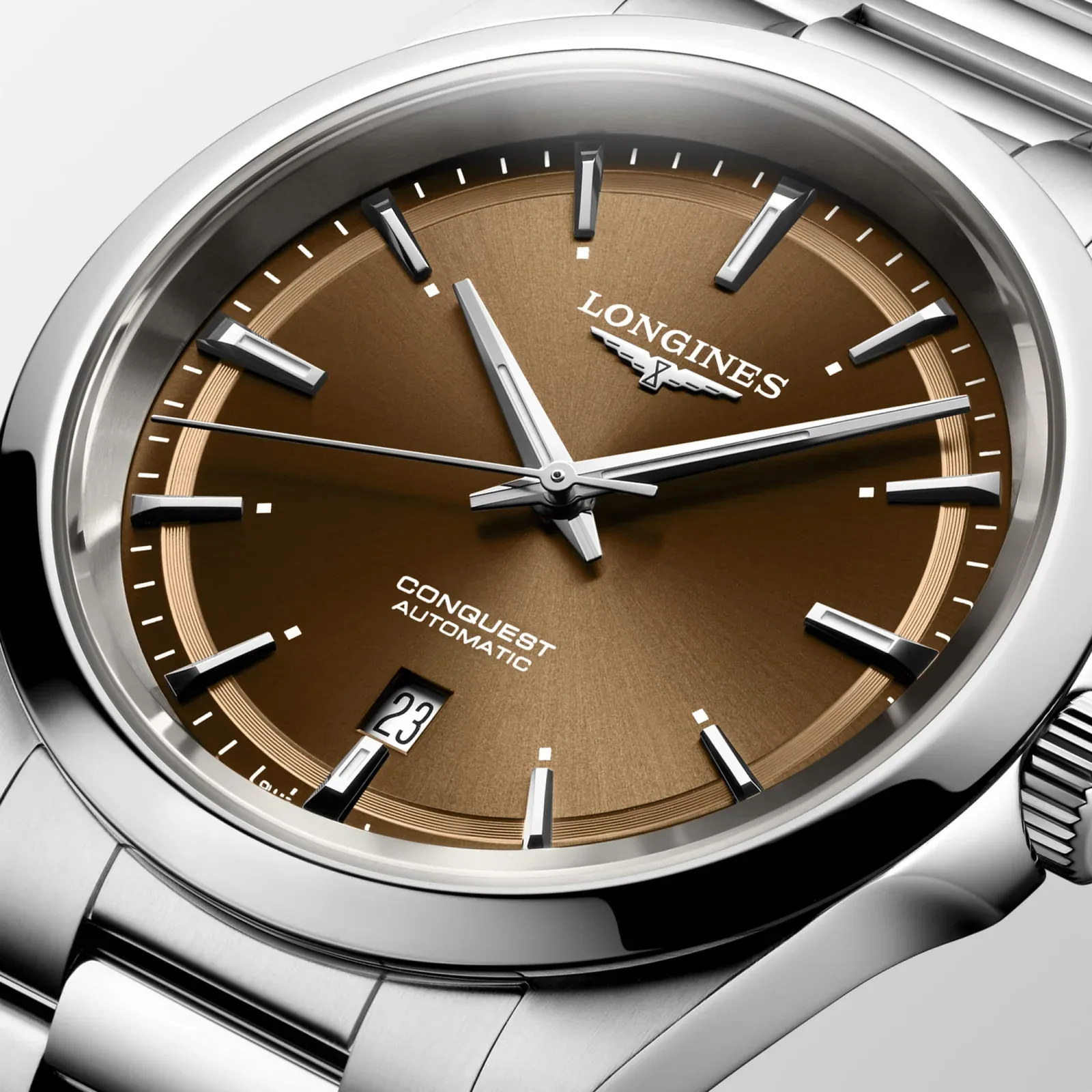 Longines Conquest Braun Edelstahlband 41 mm Herrenuhr L3.830.4.62.6
