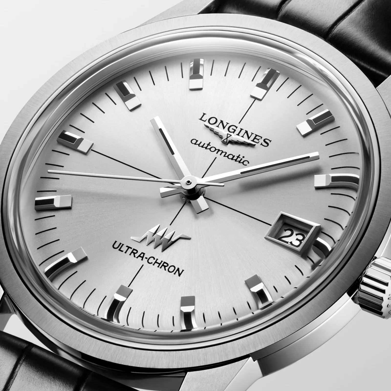 Longines Ultra-Chron Classic Silber Lederband schwarz 37 mm Herrenuhr L2.537.4.72.2