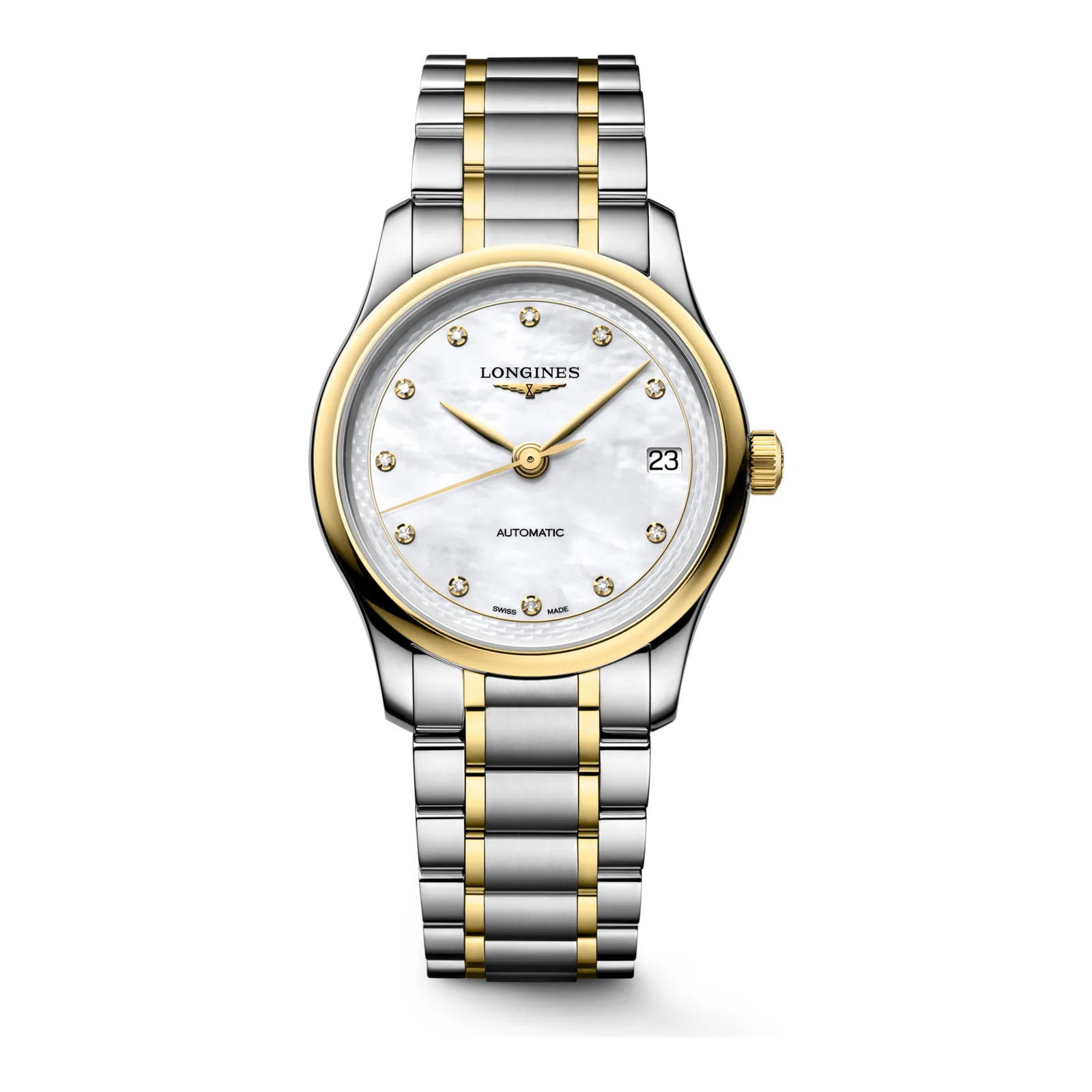 Longines Master Collection Perlmutt Diamanten Bicolor Gelbgold 34 mm Damenuhr L2.450.5.87.7