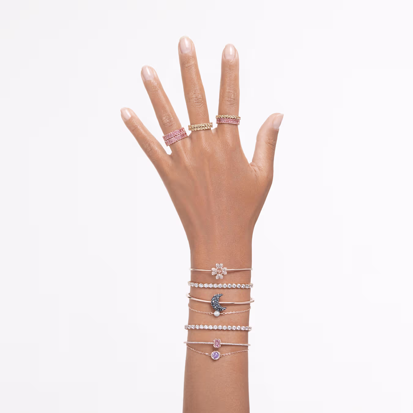 Swarovski  Matrix Tennis Armband Rundschliff, Weiß, 18k rosévergoldet