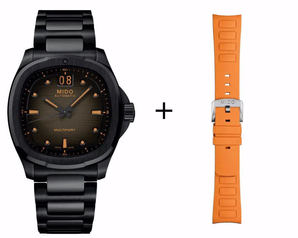 Mido Multifort TV schwarz Big Date Herrenuhr M049.526.33.081.00 Set mit orangenem Kautschukband