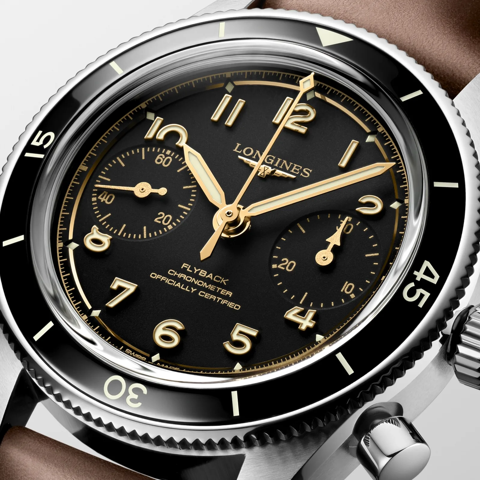 Longines Spirit Pilot Flyback Handaufzug 39,5 mm Lederband Schwarz Herrenuhr L3.721.4.53.2