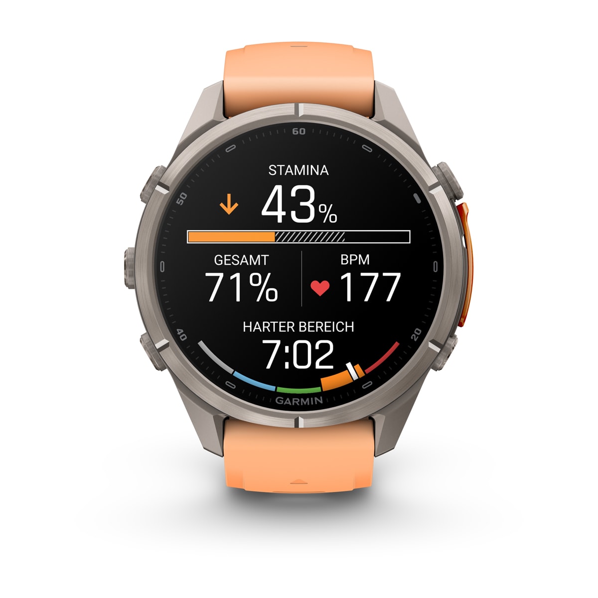 Garmin fēnix® 9 Pro inReach® - 43 mm AMOLED Sapphire Titan mit Silikon-Armband Shell Pink/Autumn Orange 010-04335-01