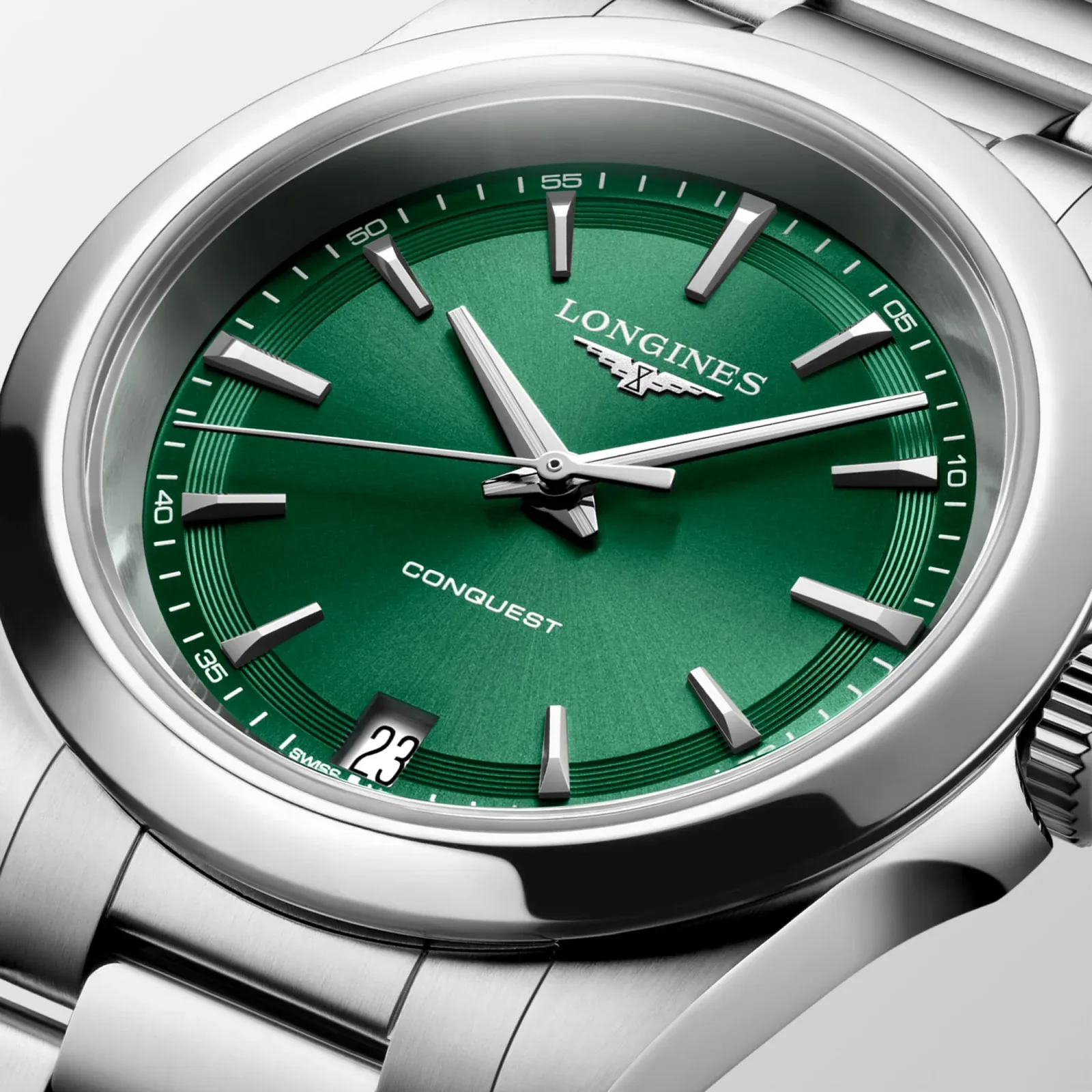 Longines Conquest Grün Edelstahlband 34 mm Damenuhr L3.460.4.09.6