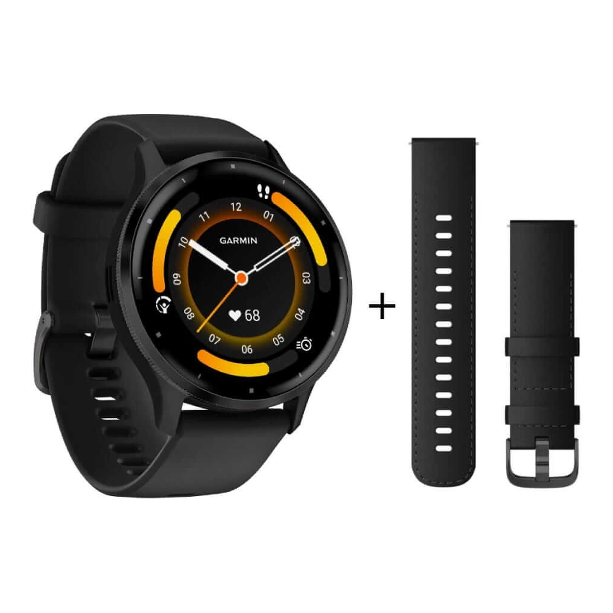 Garmin Venu 3 Schwarz/Schiefergrau mit Leder-Armband und Silikonband Herrenuhr 010-02784-52