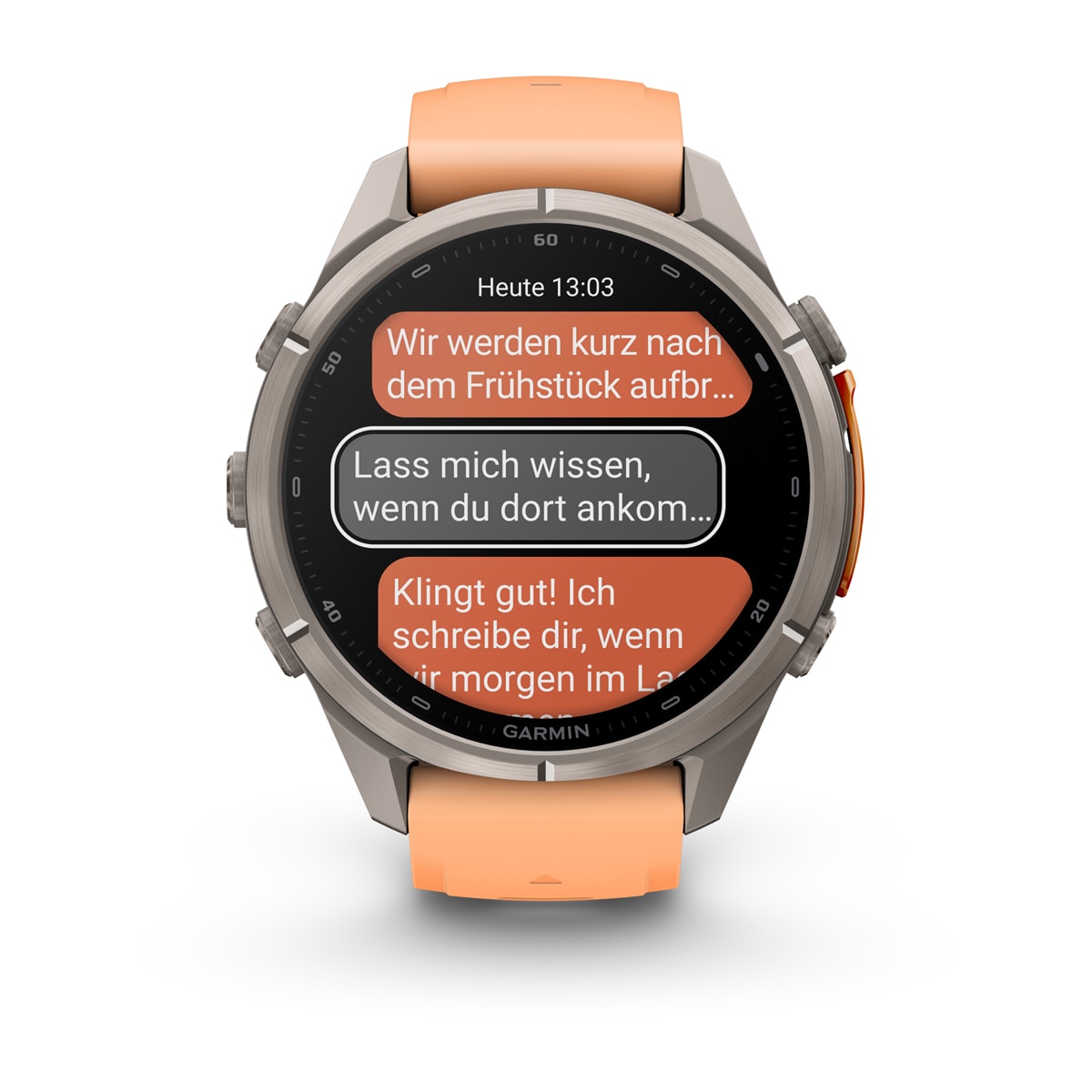 Garmin fēnix® 9 Pro inReach® - 43 mm AMOLED Sapphire Titan mit Silikon-Armband Shell Pink/Autumn Orange 010-04335-01