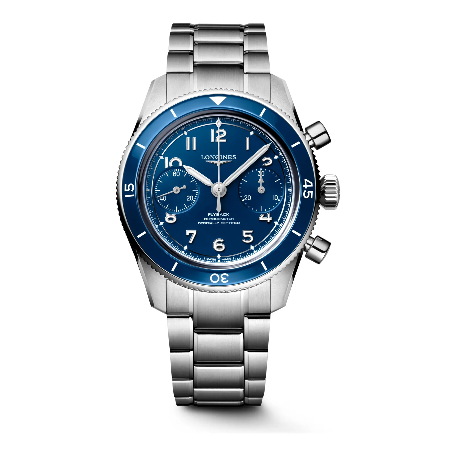 Longines Spirit Pilot Flyback Blau Edelstahlband 39,5 mm Herrenuhr L3.721.4.93.6