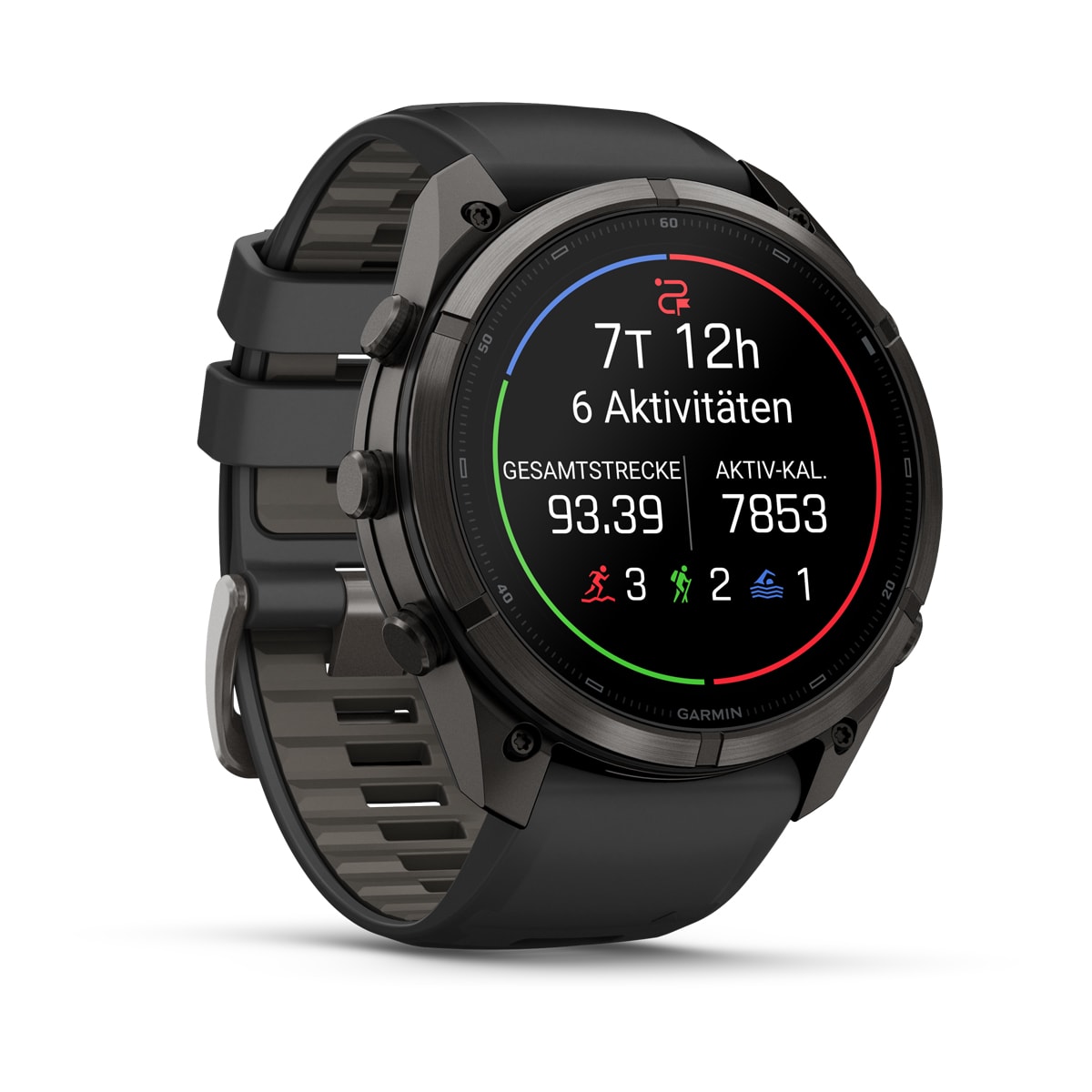 Garmin fēnix® 9 Pro inReach® - 51 mm AMOLED Sapphire Carbongrau DLC Titan mit Silikon-Armband Schwarz/Kieselgrau 010-04337-11