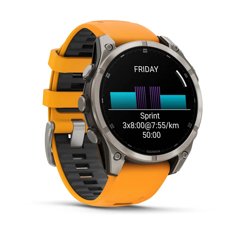 Garmin fēnix® 8 - 47 mm AMOLED Sapphire Graphit/Titanium Titan 010-02904-11 Bundle mit orangenem Silikonband 