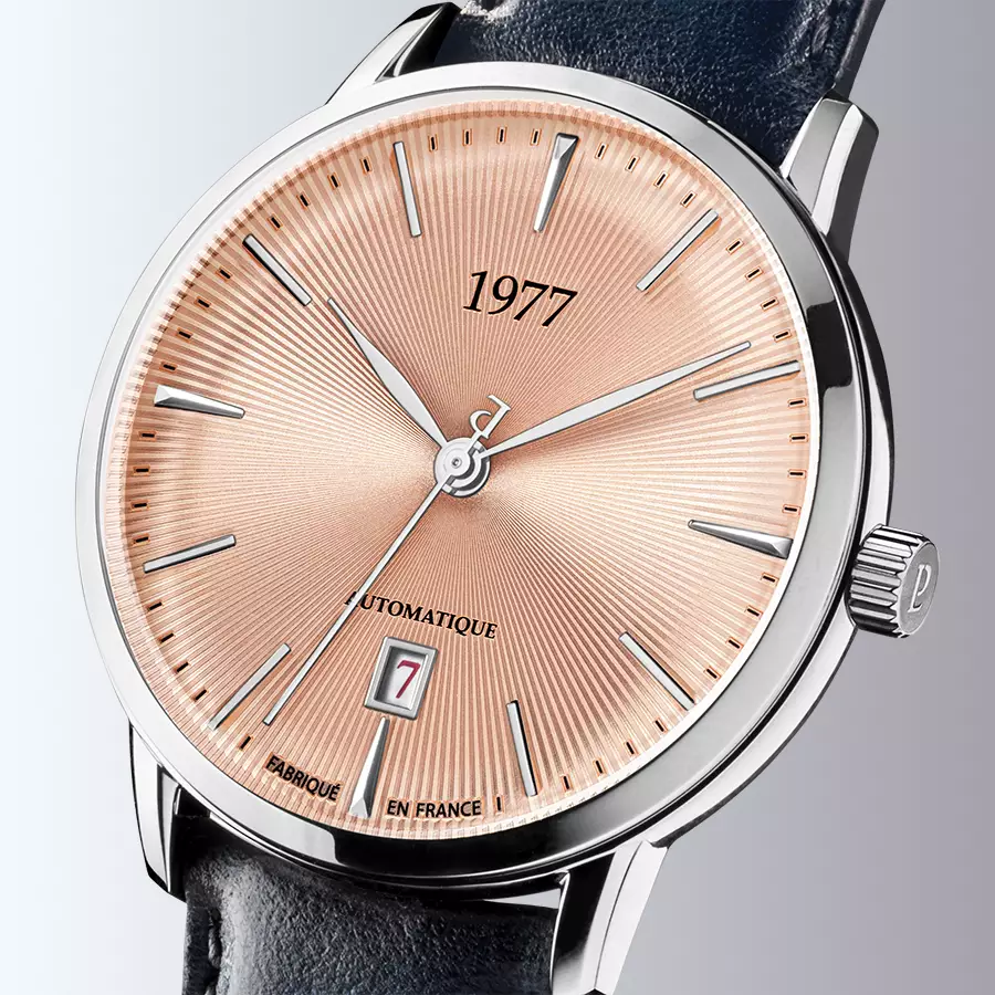 1977 EDMOND Automatique, 40 MM, Cadran Saumon, Bracelet Cuir Noir Herrenuhr 1977P01156