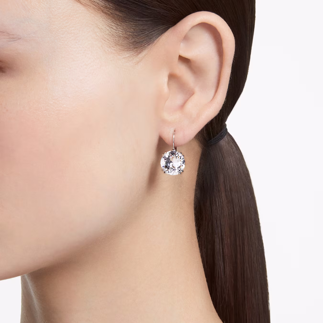 Swarovski  Millenia Drop-Ohrhänger Rundschliff, Weiß, Rhodiniert