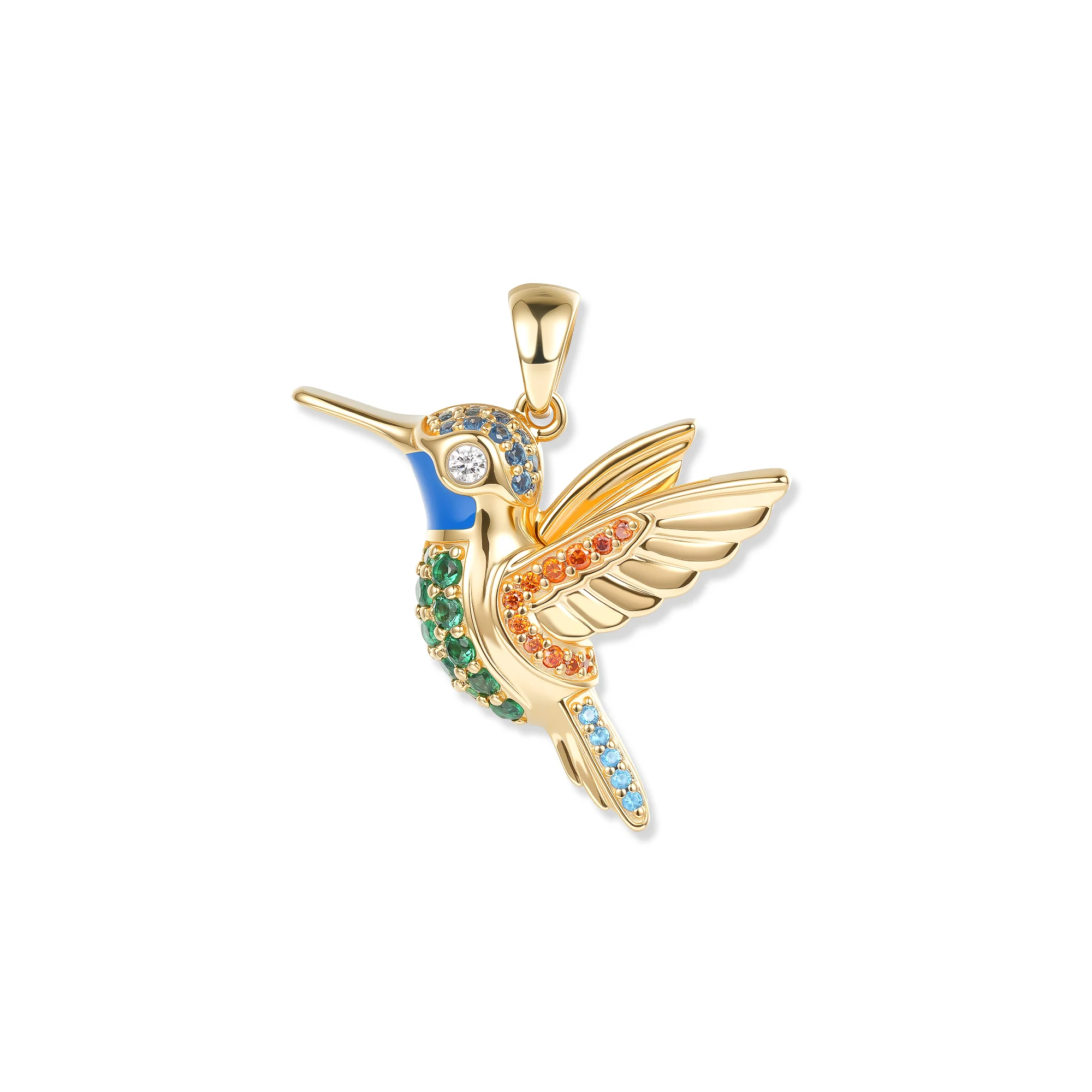 Seinerzeit Anhänger Nani Kolibri Anhänger mit grünen, blauen und orangefarbenen Zirkonia, 2 x 2,6 cm