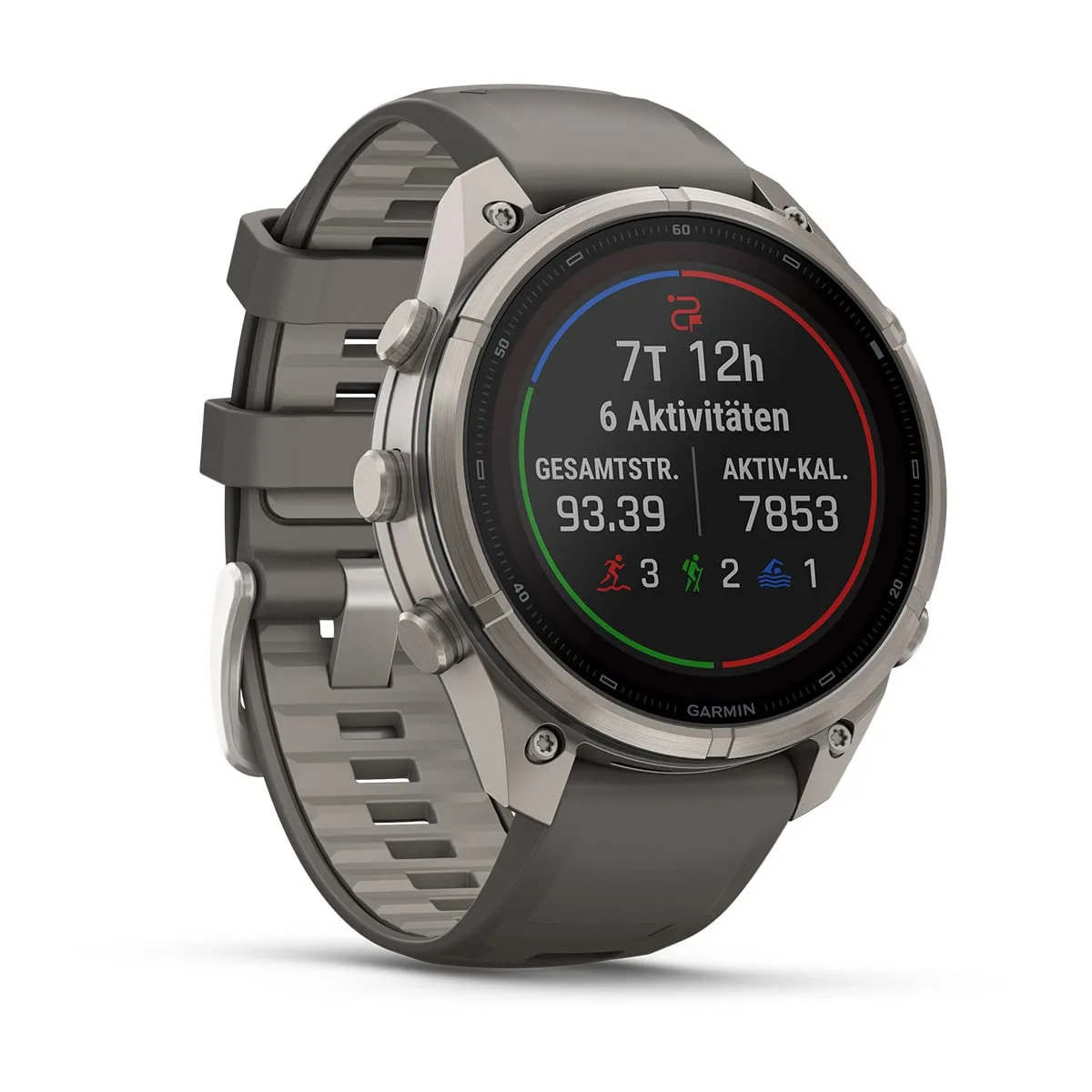 Garmin fēnix® 9 Pro inReach® Solar - 47 mm MIP Sapphire Titan mit Silikon-Armband Kieselgrau/Silbergrau 010-04338-01