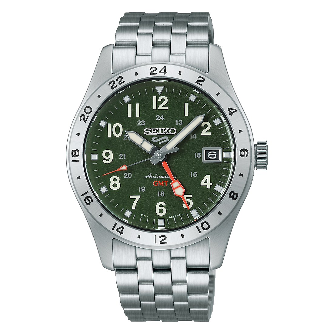 Seiko Seiko 5 Sports Automatik GMT, 39mm, Edelstahl, Khaki Herrenuhr HDB001K1