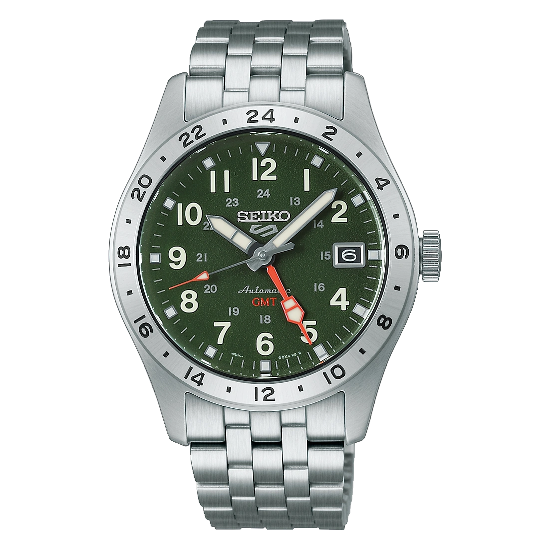 Seiko 5 Sports Automatik GMT, 39mm, Edelstahl, Khaki Herrenuhr HDB001K1