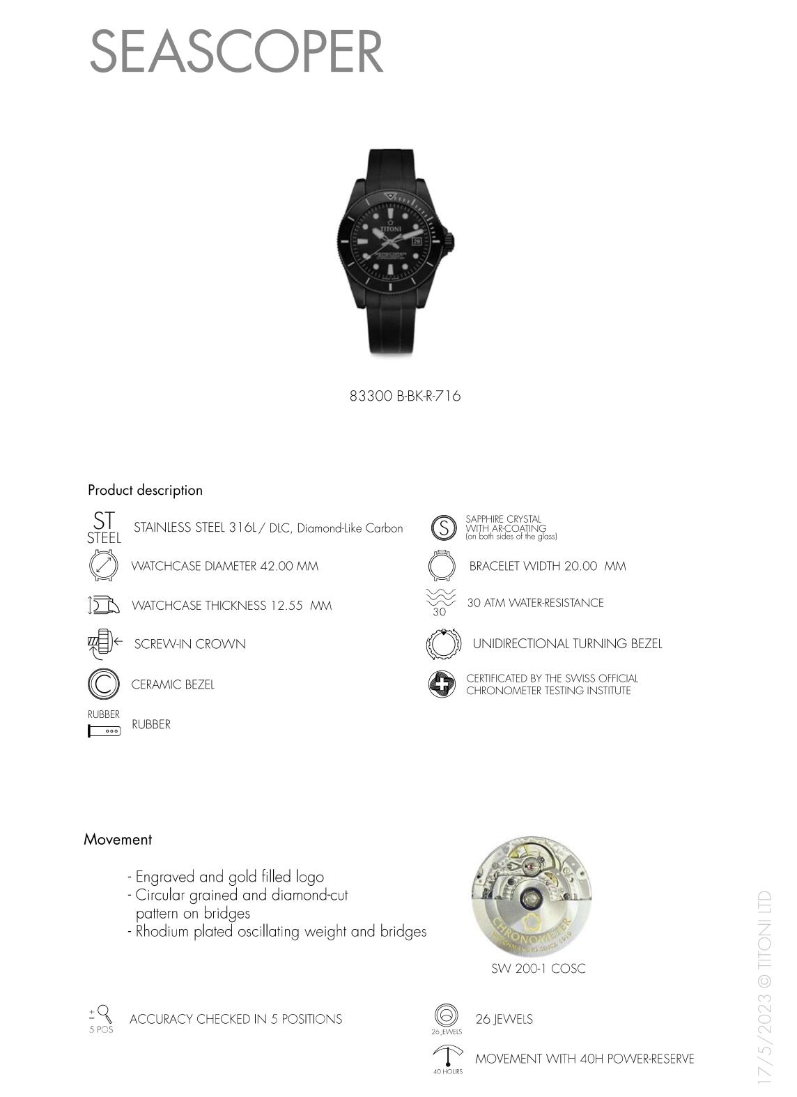 Titoni Seascoper 300 83300 B-BK-R-716 I Herrenuhr - Limited Edition