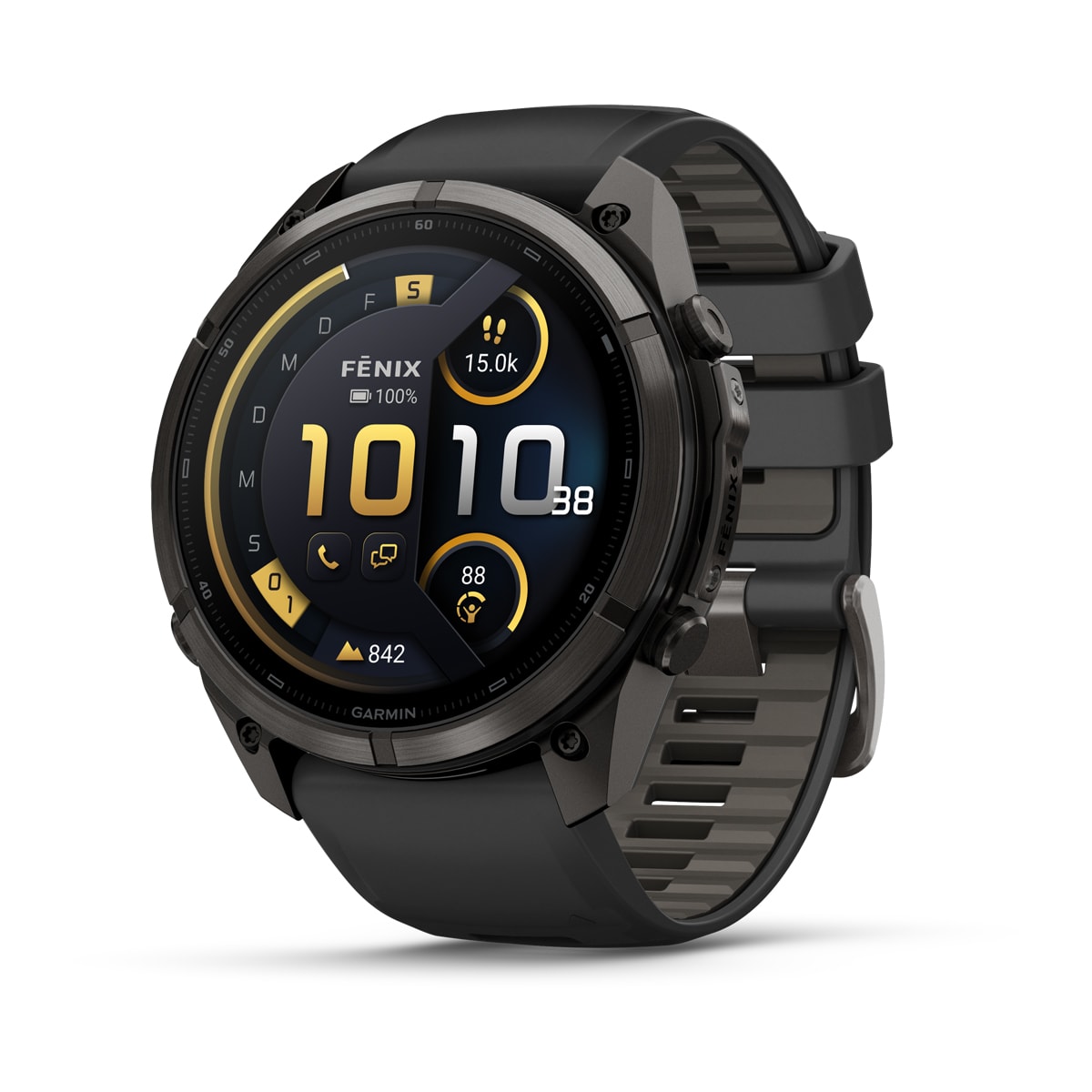 Garmin fēnix® 9 Pro inReach® - 51 mm AMOLED Sapphire Carbongrau DLC Titan mit Silikon-Armband Schwarz/Kieselgrau 010-04337-11