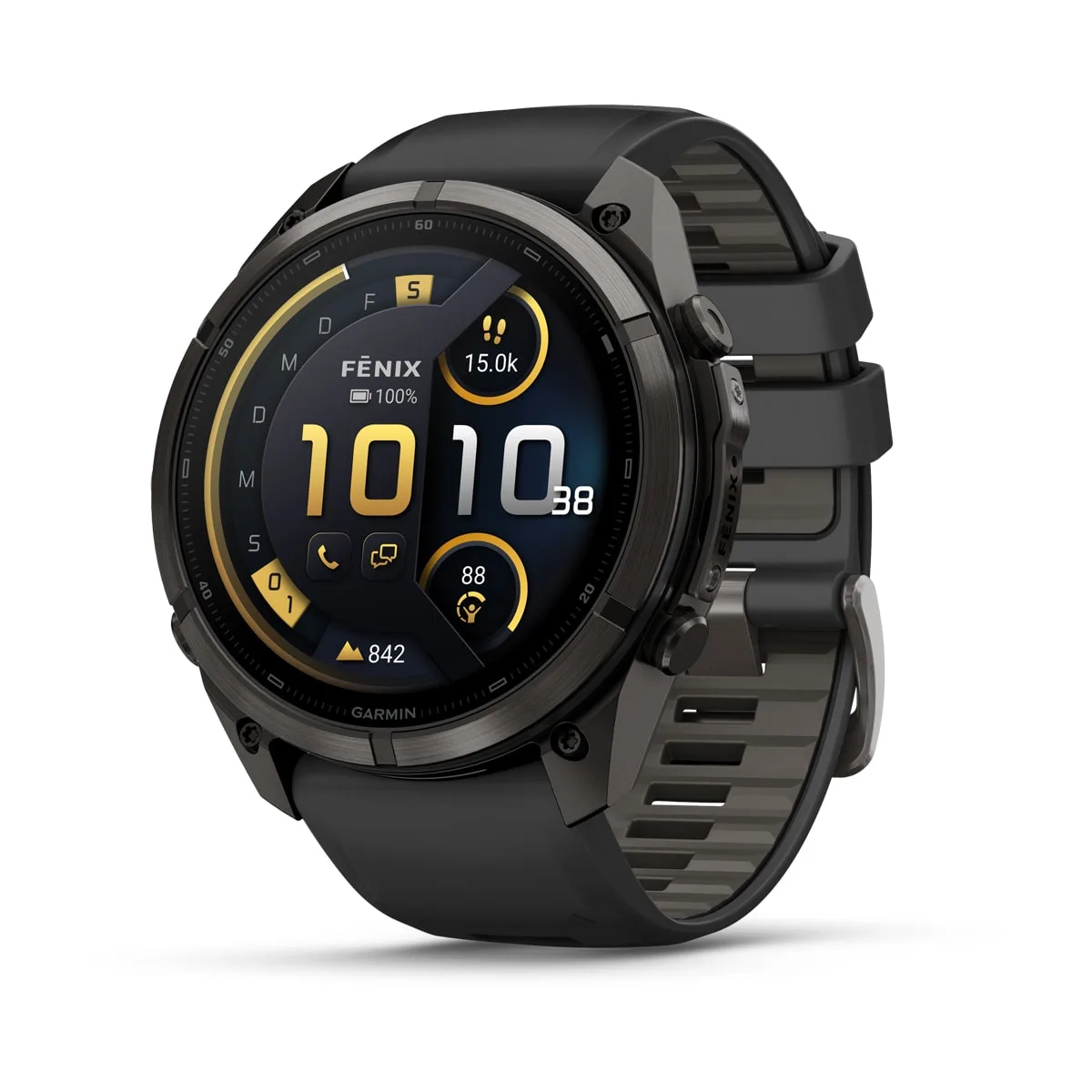 Garmin fēnix® 9 Pro inReach® - 51 mm AMOLED Sapphire Carbongrau DLC Titan mit Silikon-Armband Schwarz/Kieselgrau 010-04337-11