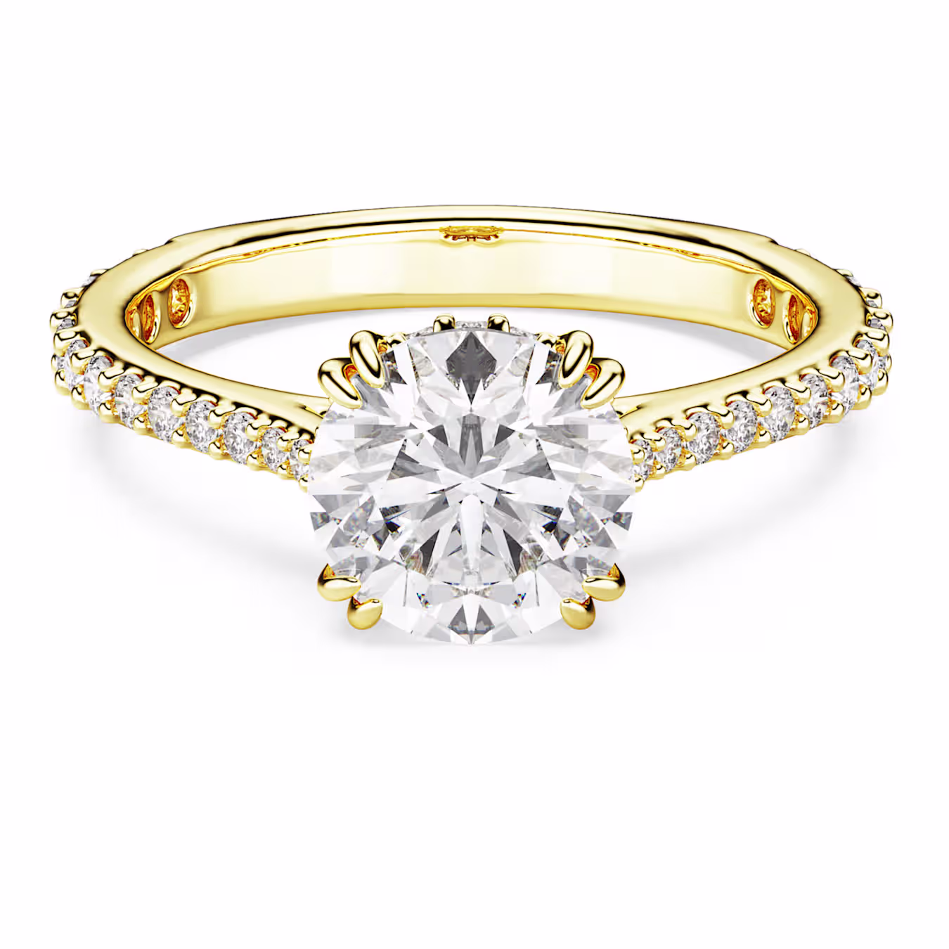 Swarovski  Stilla Cocktailring Rundschliff, Pavé, Weiß, 18k vergoldet, Gr 55