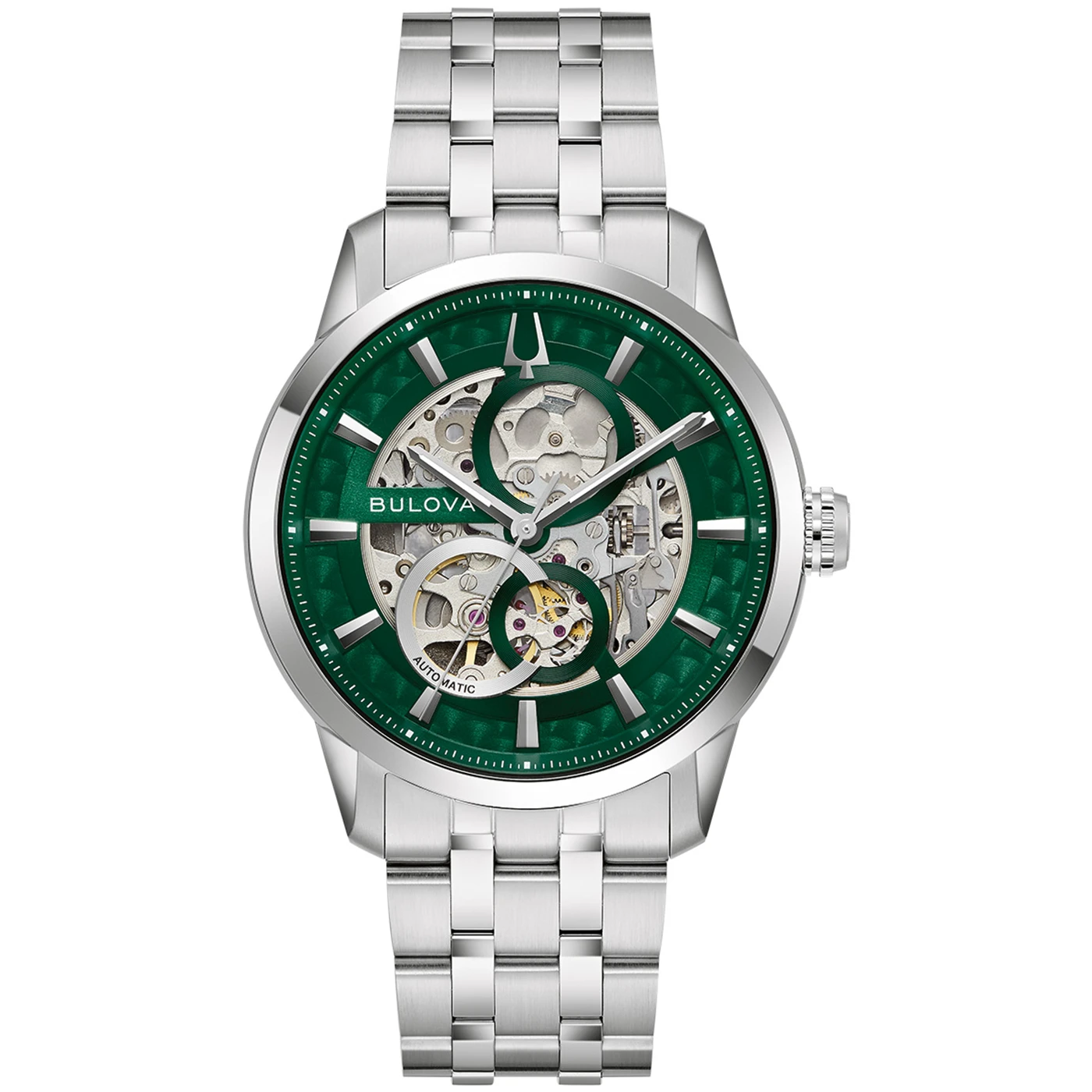 Bulova Sutton Skeleton Grün Herrenuhr 96A329