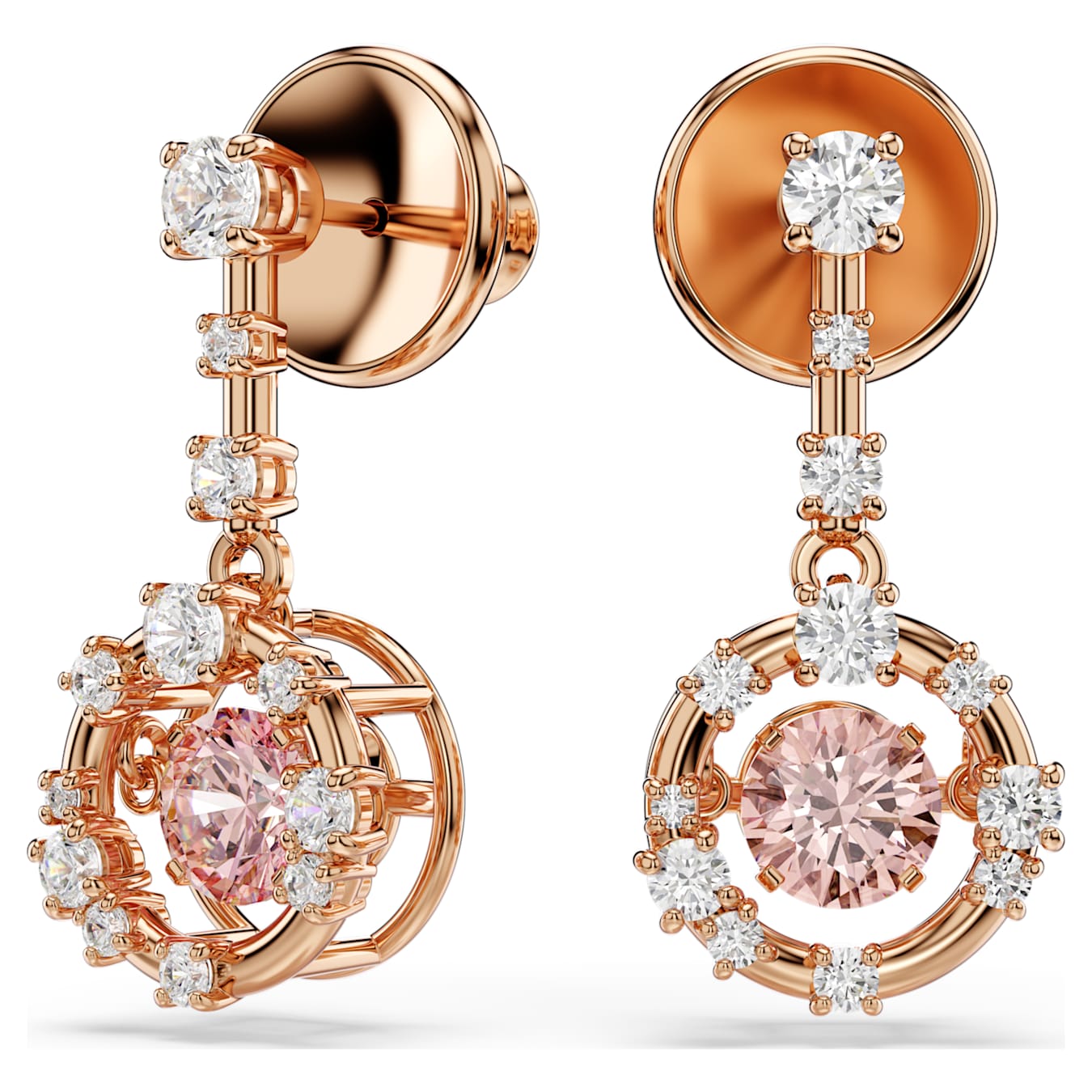 Swarovski  Constella Drop-Ohrhänger Rundschliff, Dancing Stone, Rosa, Roségold-Legierungsschicht