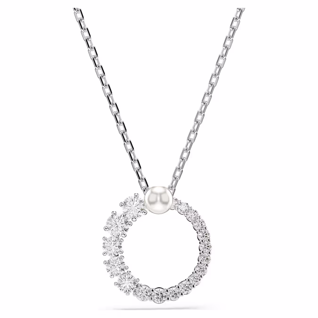 Swarovski Kette Matrix Anhänger Kristallperle, Rundschliff, Weiß, Rhodiniert