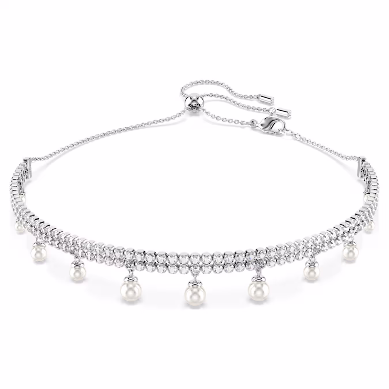 Swarovski Kette Ariana Grande x Swarovski Kristallperle, Rundschliff, Weiß, Rhodiniert