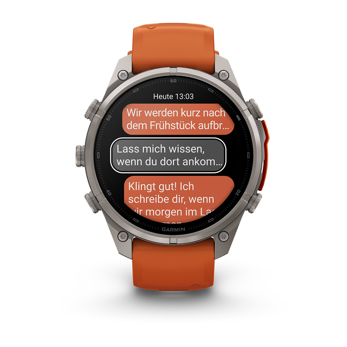 Garmin fēnix® 9 Pro inReach® - 47 mm AMOLED Sapphire Titan mit Silikon-Armband Autumn Orange/Spark Orange 010-04336-01