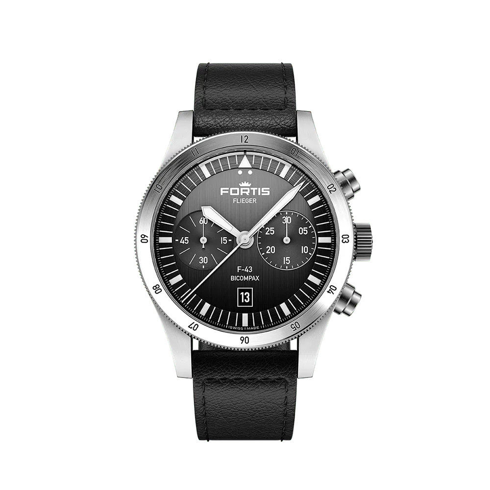 Fortis FLIEGER F-43 Bicompax Black Herrenuhr F4240007