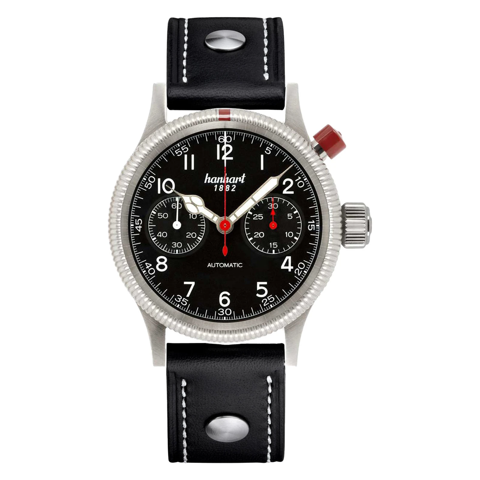 Hanhart PIONEER Mk I schwarz 40 mm Lederband Schwarz Herrenuhr 714.210-0010