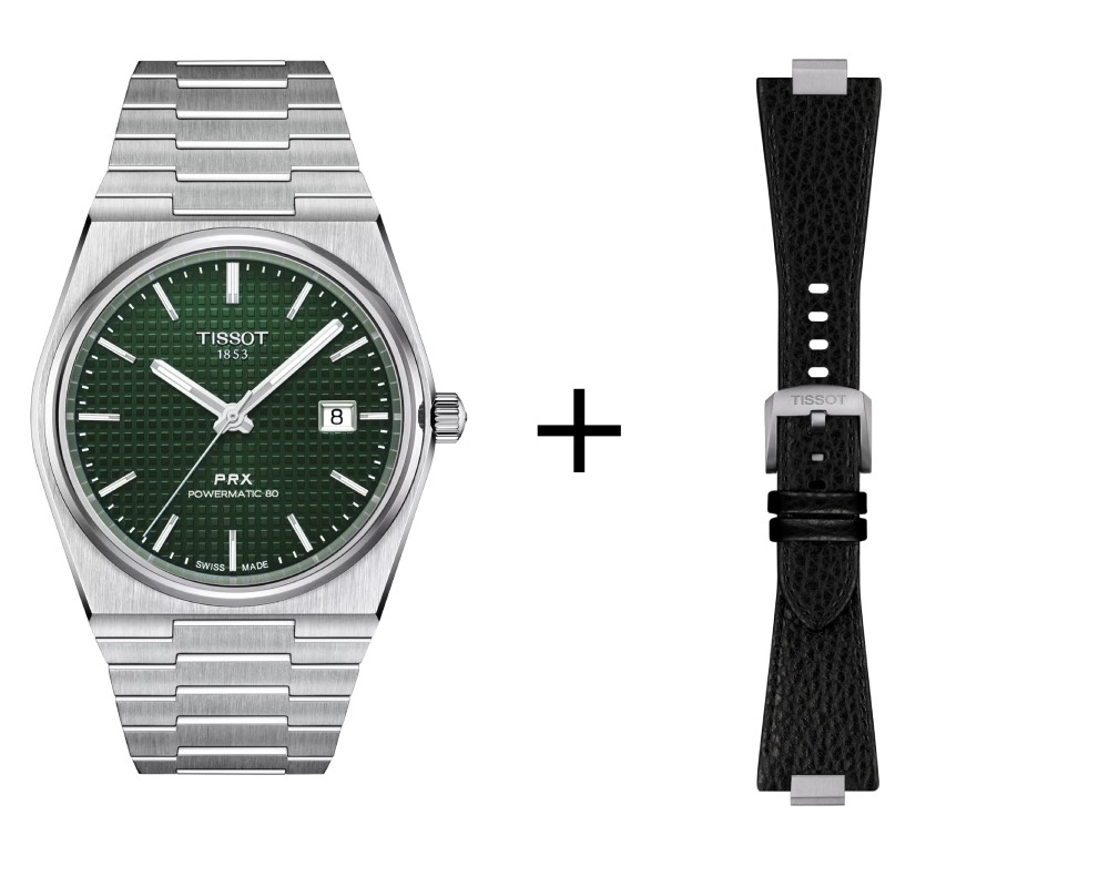 Tissot Herrenuhr PRX Powermatic 80, T137.407.11.091.00 Set mit schwarzem Lederarmband