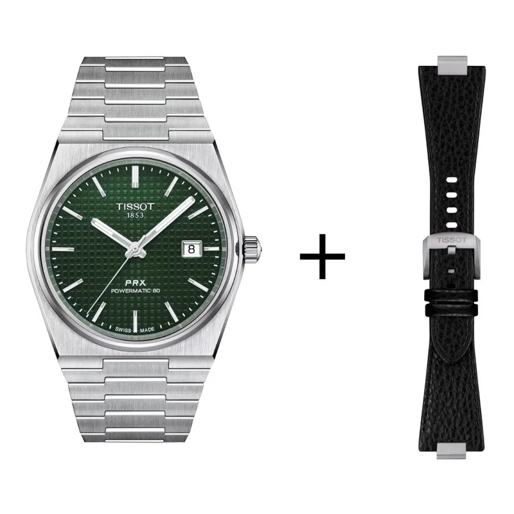 Tissot Herrenuhr PRX Powermatic 80, T137.407.11.091.00 Set mit schwarzem Lederarmband