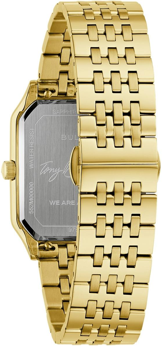 Bulova We Are All Here, Analog Quartz, rechteckiges Edelstahlgehäuse, Gold Herrenuhr 97B236