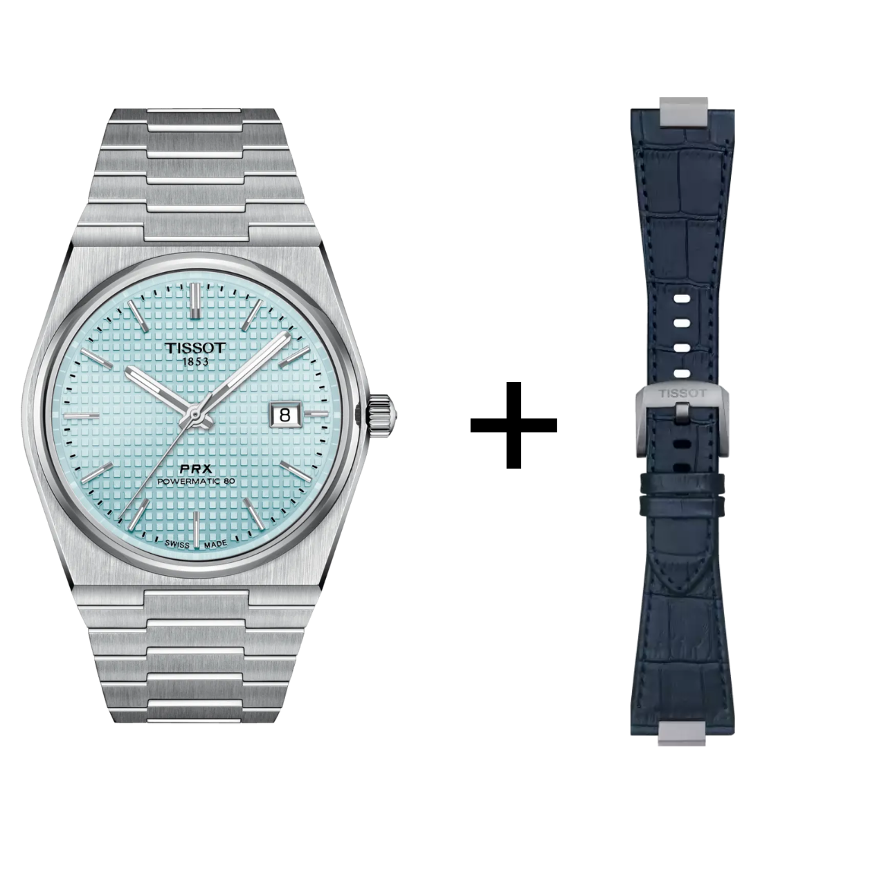 Tissot PRX Powermatic 80 Hellblau Ice Blue Herrenuhr T137.407.11.351.00 SET mit blauem Lederband