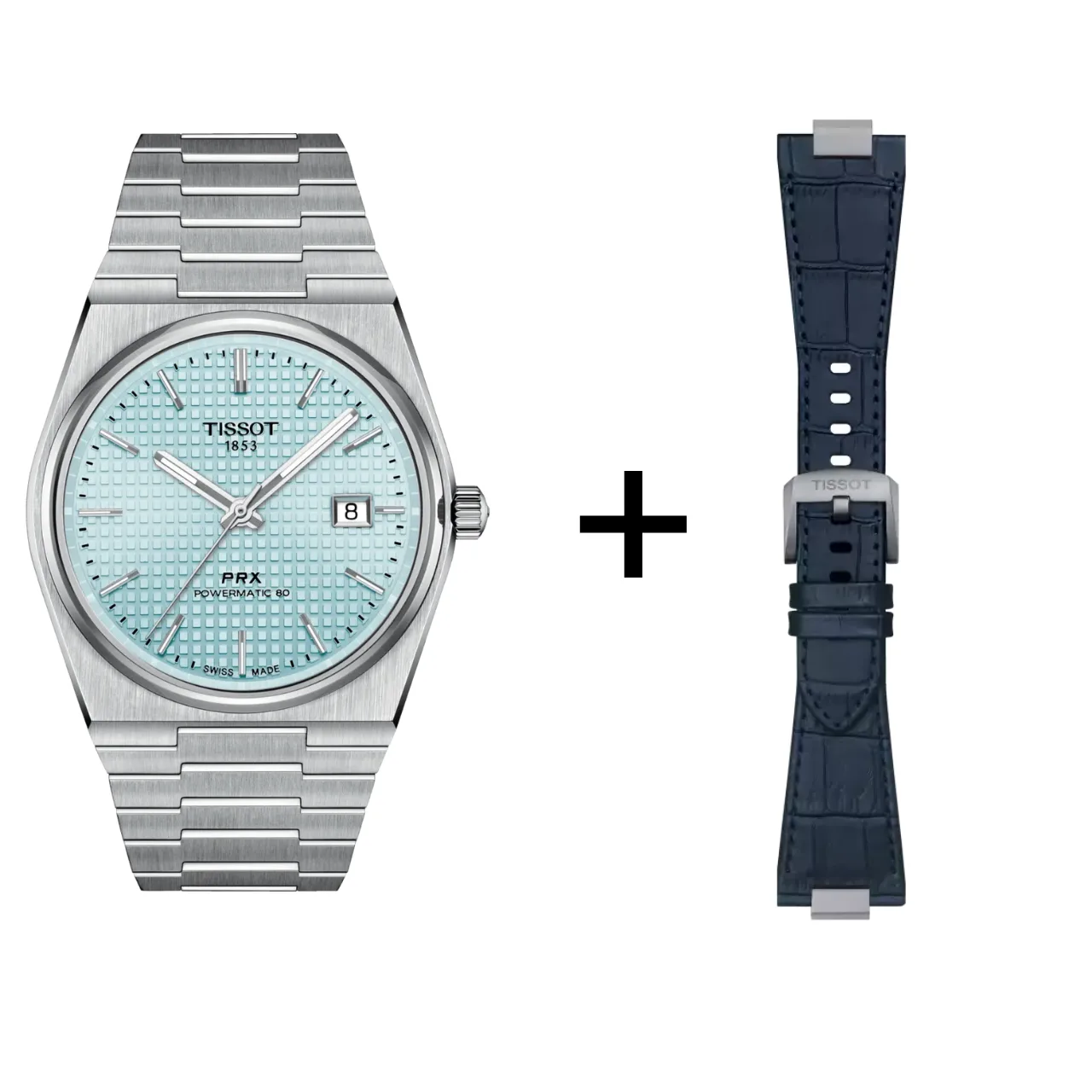 Tissot PRX Powermatic 80 Hellblau Ice Blue Herrenuhr T137.407.11.351.00 SET mit blauem Lederband