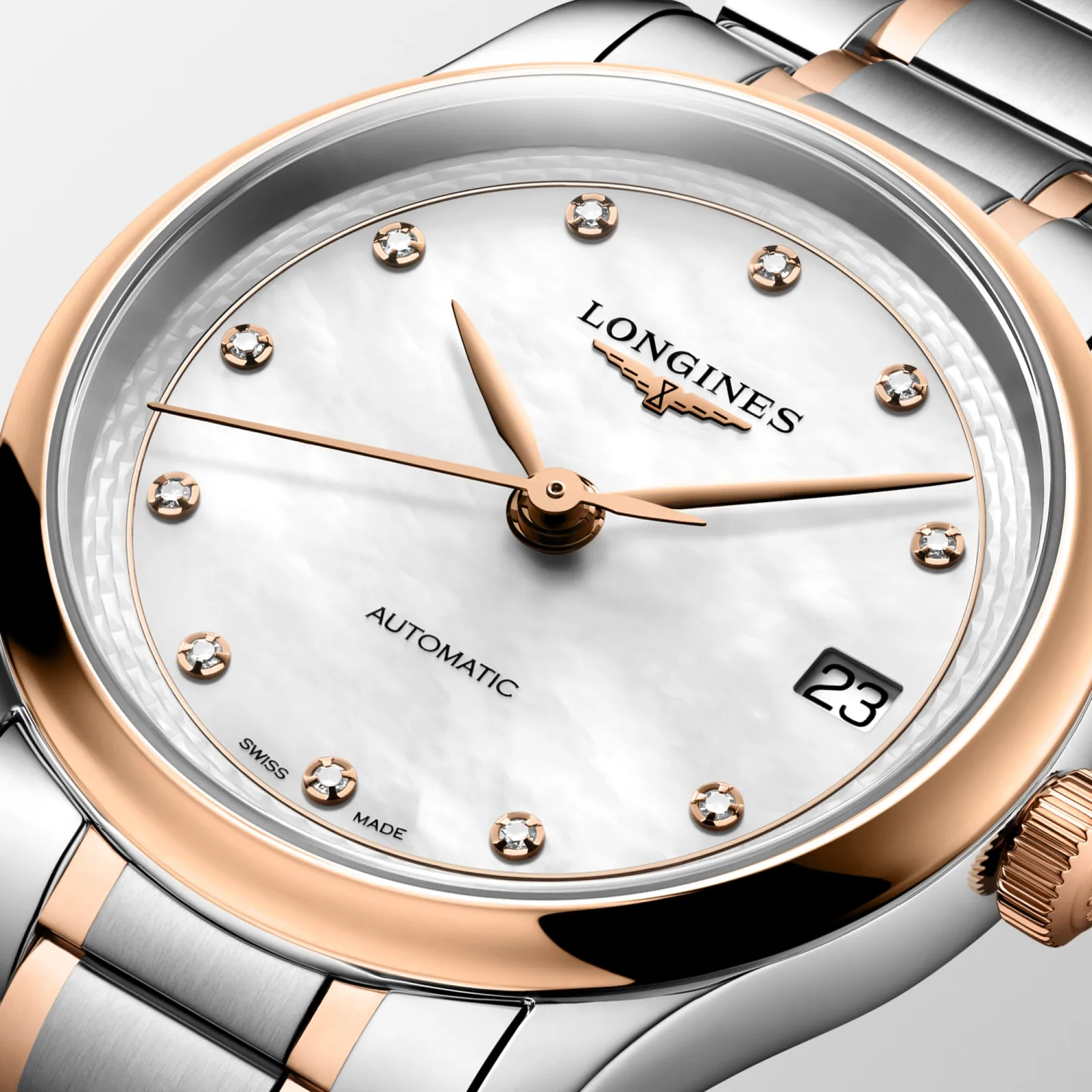 Longines Master Collection Perlmutt Diamanten Bicolor Roségold 34 mm Damenuhr L2.450.5.89.7