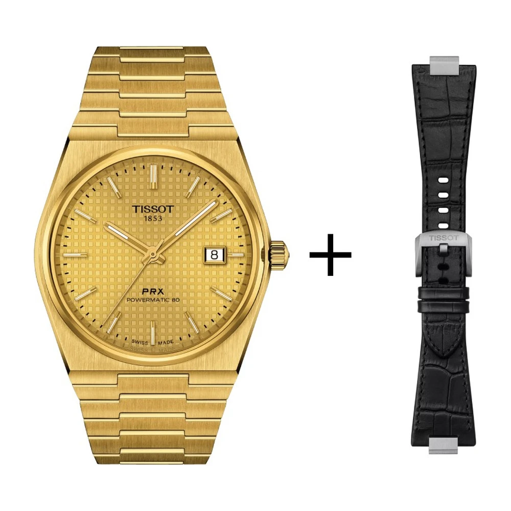 Tissot PRX Gold Powermatic Herrenuhr 80 T137.407.33.021.00 Set mit schwarzem Lederband 