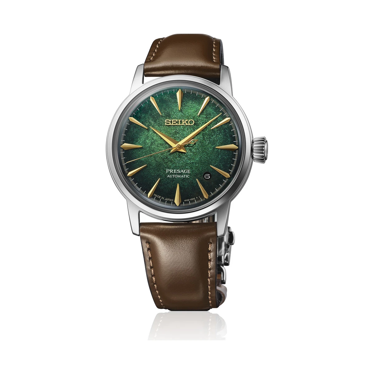 Seiko PRESAGE Automatik 3 Zeiger, Lederband, 41 Stunden Gangreserve, Mint Mist Grün Herrenuhr HCB002J1