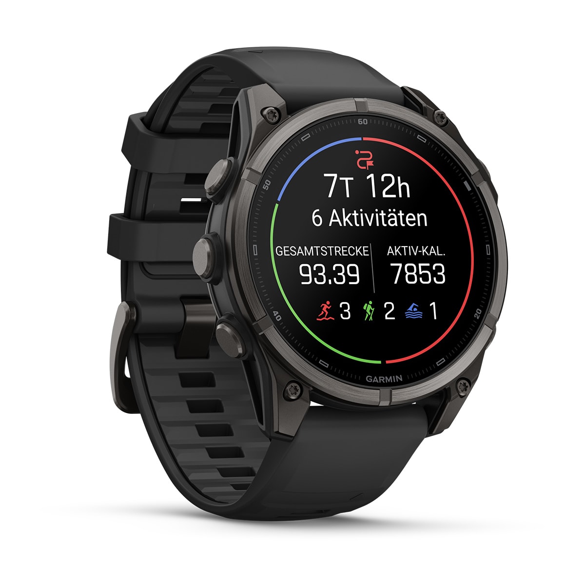 Garmin fēnix® 9 - 47 mm AMOLED Sapphire Schwarz/Carbongrau DLC Titan mit Silikon-Armband Schwarz 010-04762-11