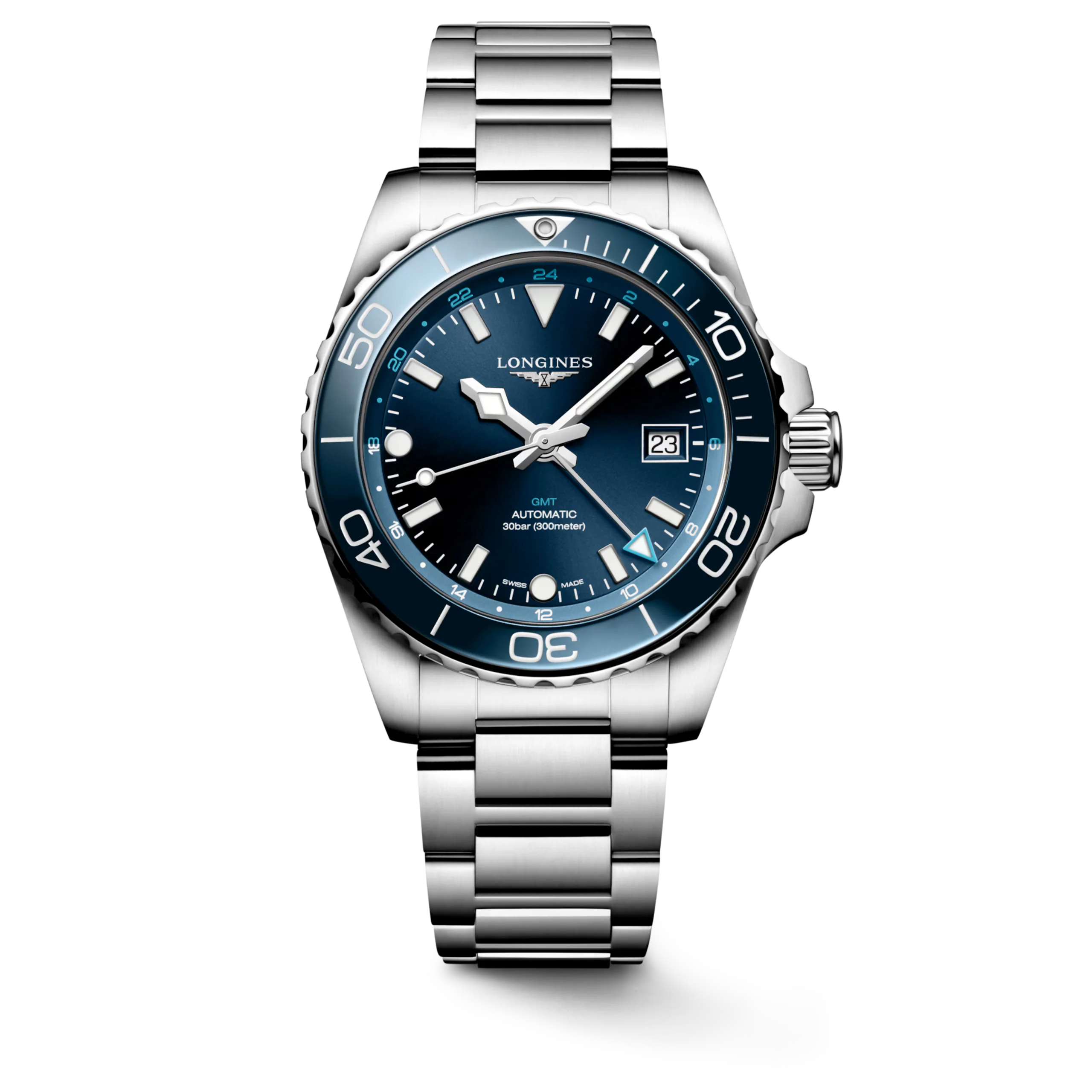 Longines Hydroconquest GMT 41mm blau Herrenuhr L3.790.4.96.6