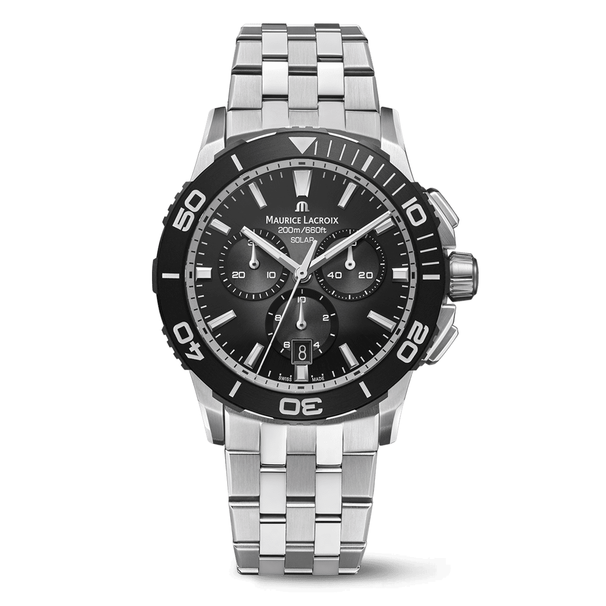 Maurice Lacroix PONTOS S SOLAR CHRONOGRAPH 42 mm, Quartz, Fünfreihiges Edelstahlarmband Herrenuhr PT1038-SSL22-330-1