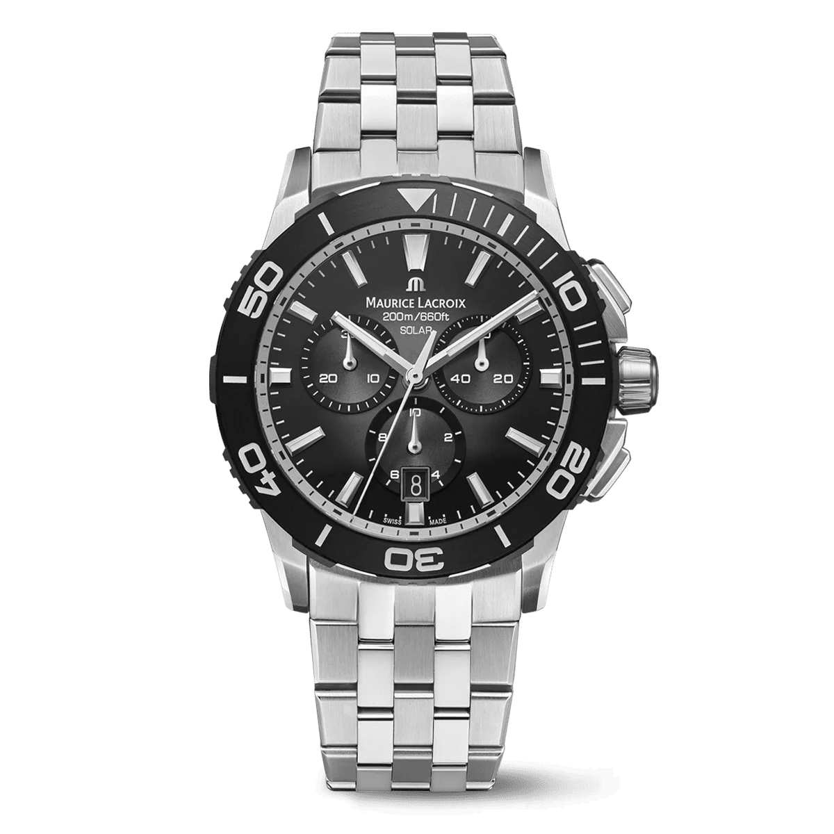 Maurice Lacroix PONTOS S SOLAR CHRONOGRAPH 42 mm, Quartz, Fünfreihiges Edelstahlarmband Herrenuhr PT1038-SSL22-330-1