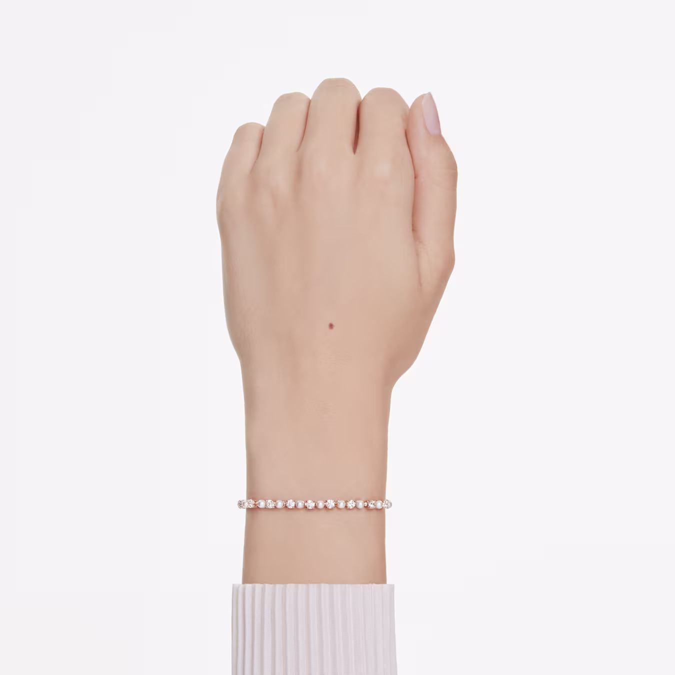 Swarovski  Matrix Tennis Armband Kristallperle, Rundschliffe, Weiß, 18k rosévergoldet