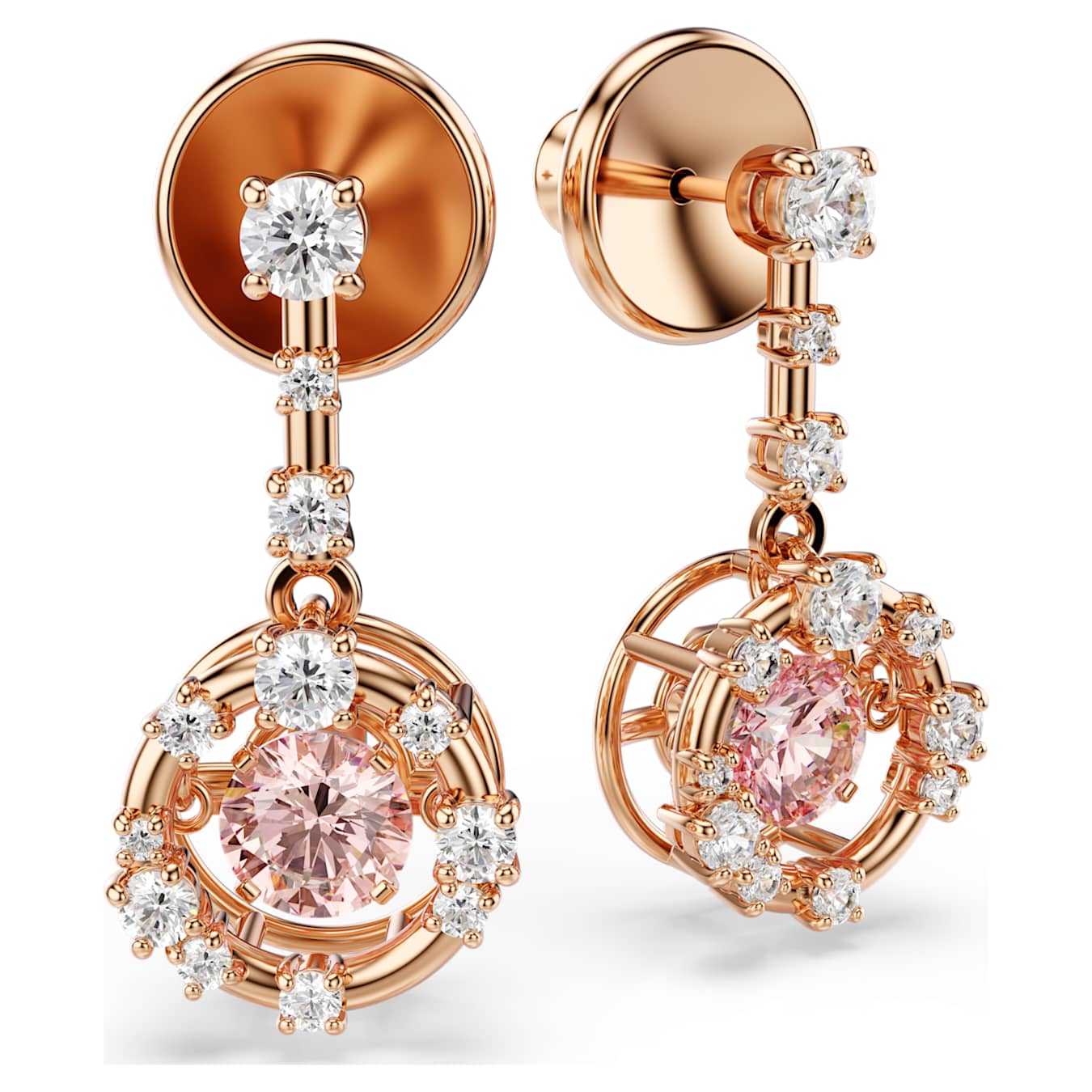Swarovski  Constella Drop-Ohrhänger Rundschliff, Dancing Stone, Rosa, Roségold-Legierungsschicht
