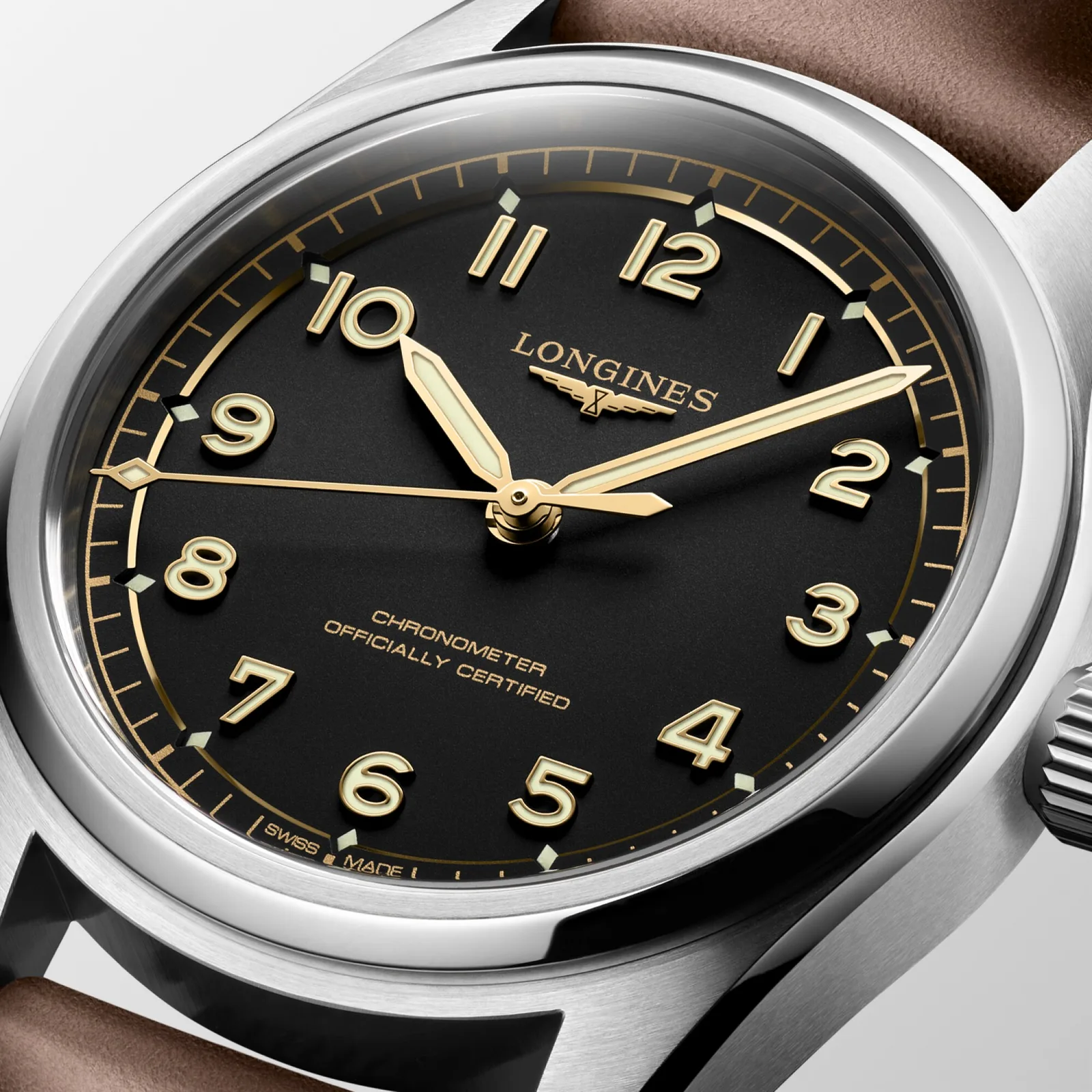 Longines Spirit Pilot Automatik 39 mm Lederband Schwarz Herrenuhr L3.809.4.53.2