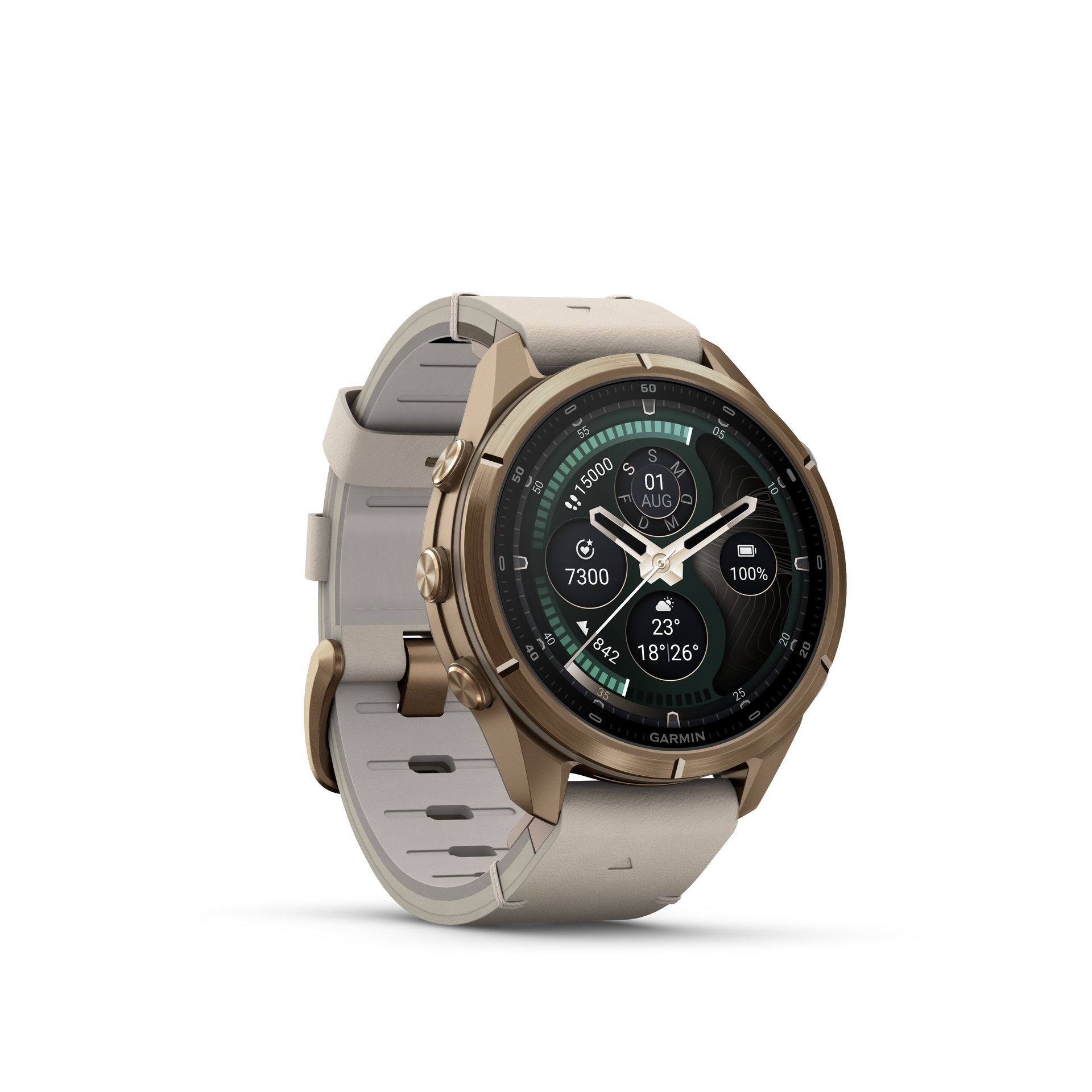 Garmin fēnix® 9 Pro inReach® - 43 mm AMOLED Sapphire Autumn Gold Titan mit Leder-Armband Bone und Silikon-Armband Creme/French Gray 010-04335-41