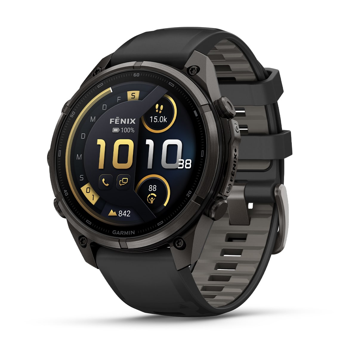 Garmin fēnix® 9 Pro inReach® - 47 mm AMOLED Sapphire Carbongrau DLC Titan mit Silikon-Armband Schwarz/Kieselgrau 010-04336-11