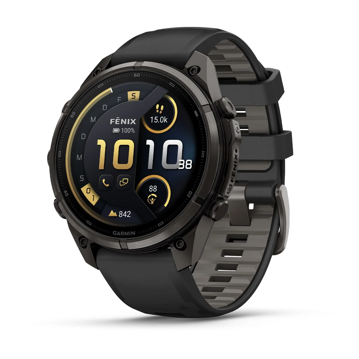 Garmin fēnix® 9 Pro inReach® - 47 mm AMOLED Sapphire Carbongrau DLC Titan mit Silikon-Armband Schwarz/Kieselgrau 010-04336-11