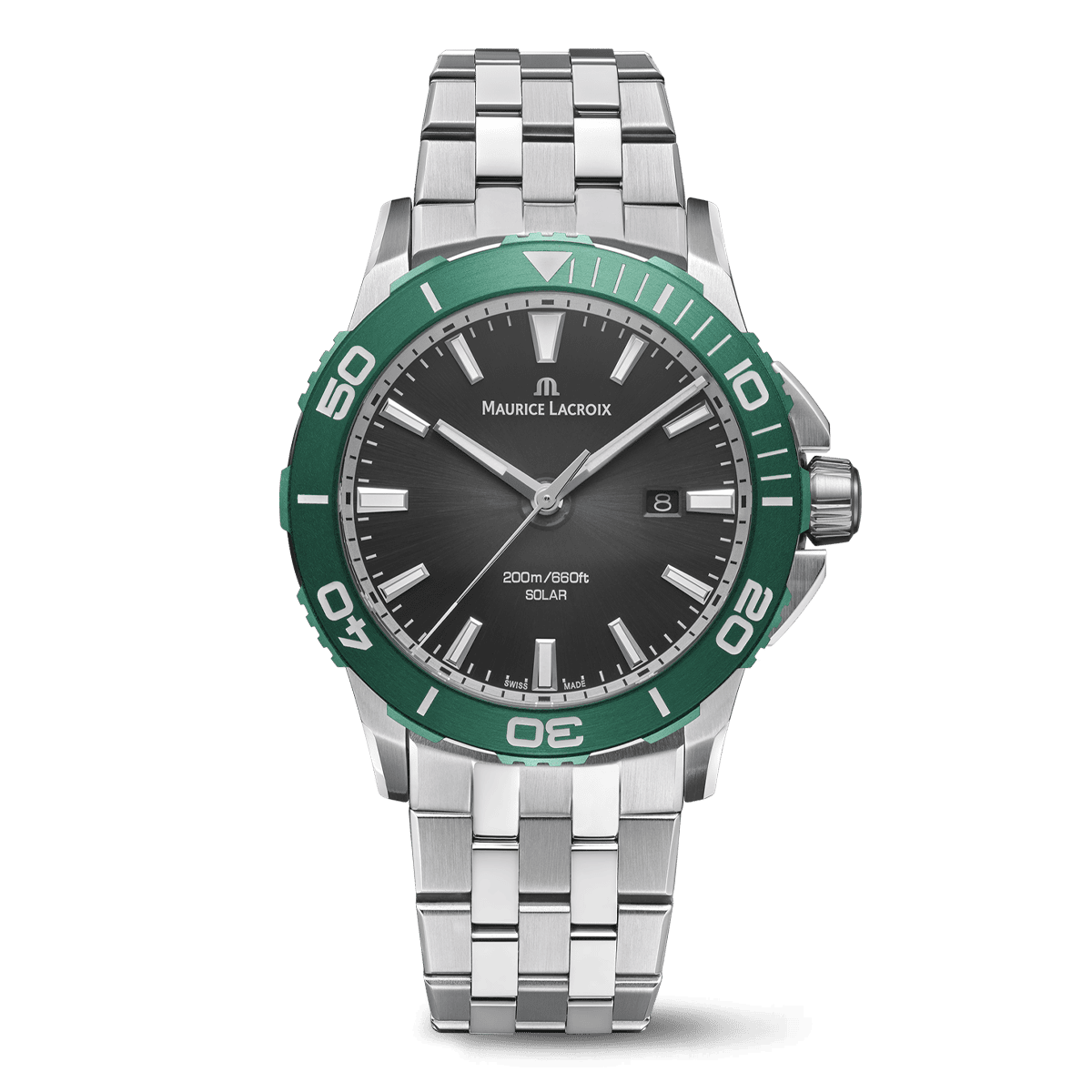 Maurice Lacroix PONTOS S SOLAR 42mm, Quartz, Edelstahlarmband, Schwarz Herrenuhr PT1008-SSL52-330-1