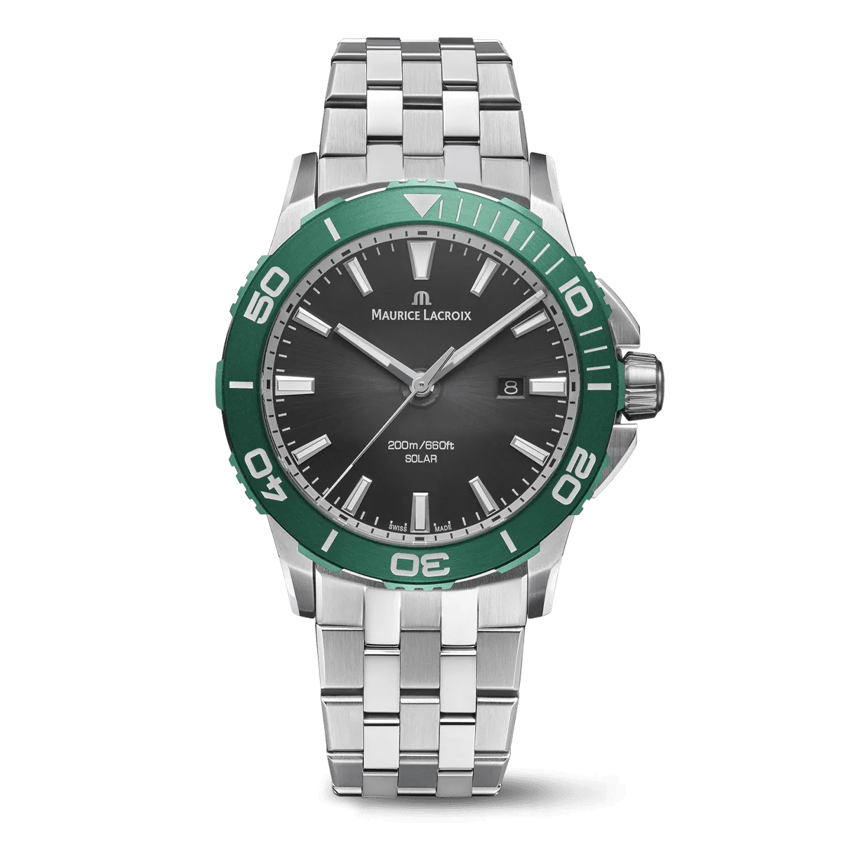Maurice Lacroix PONTOS S SOLAR 42mm, Quartz, Edelstahlarmband, Schwarz Herrenuhr PT1008-SSL52-330-1